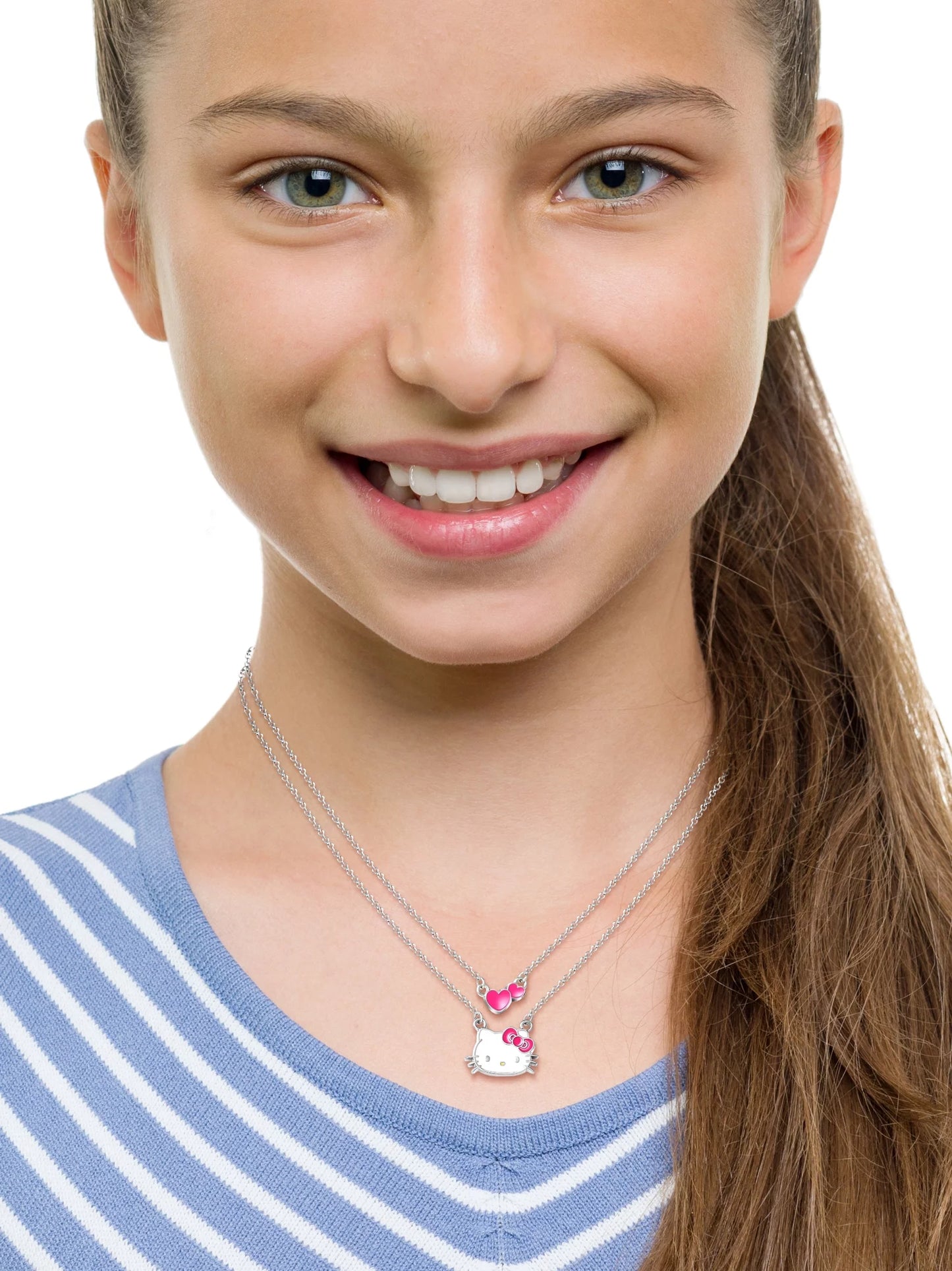 Sanrio Girl'S/Tween Silver-Tone Enamel Hearts Double Necklace