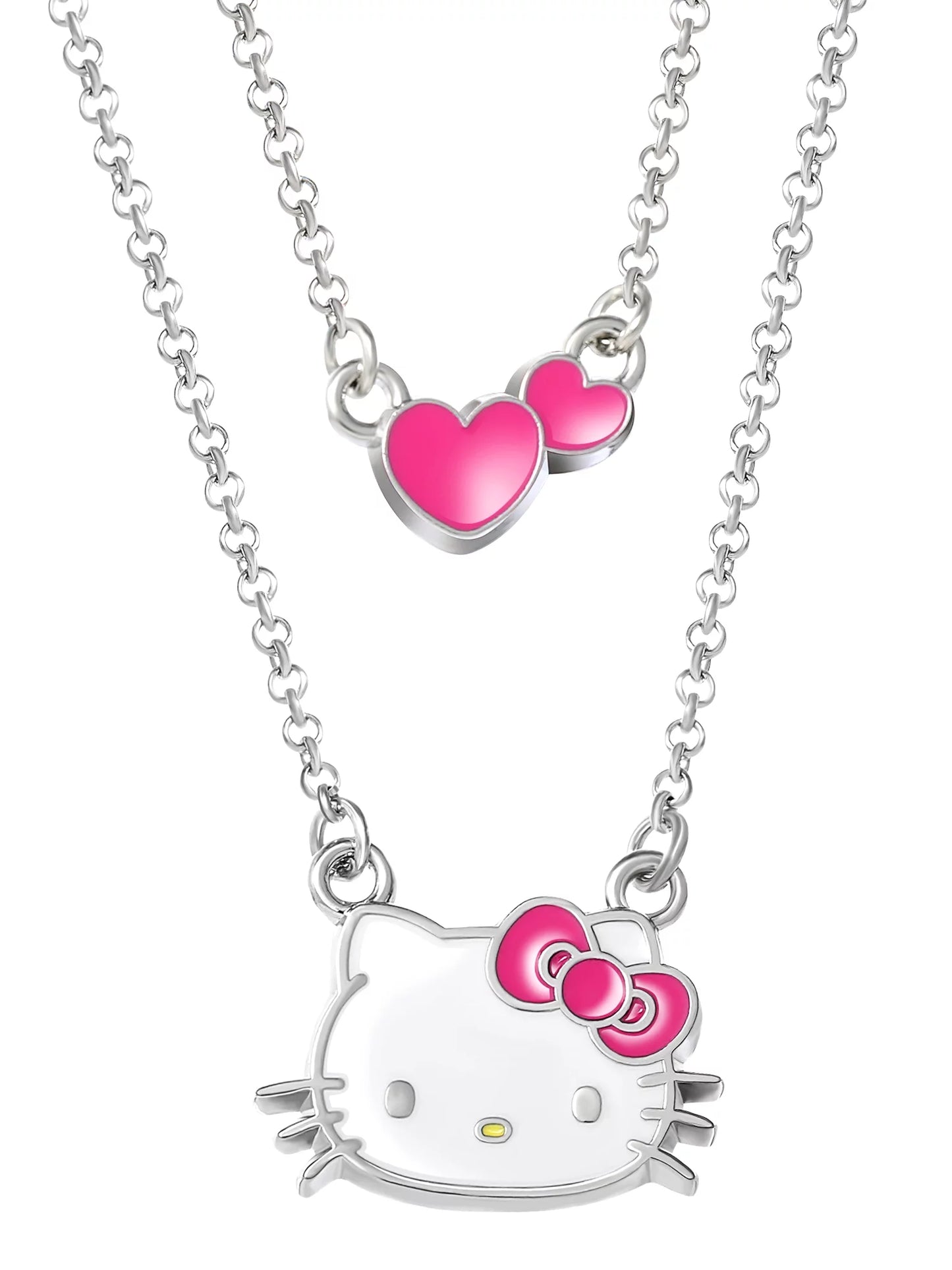 Sanrio Girl'S/Tween Silver-Tone Enamel Hearts Double Necklace