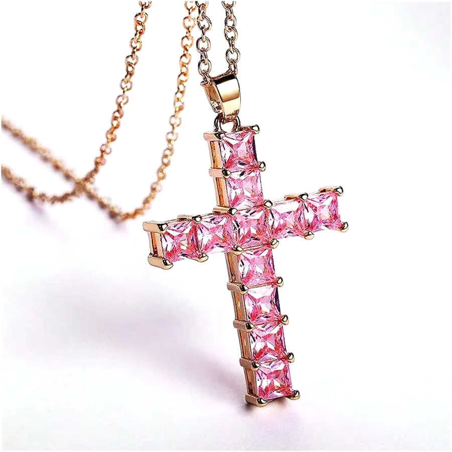 New Fashion Necklaces Female Pendants Gold Multi Color Crystal Jesus Cross Pendant for Women Necklace Party Leisure Time Jewelry