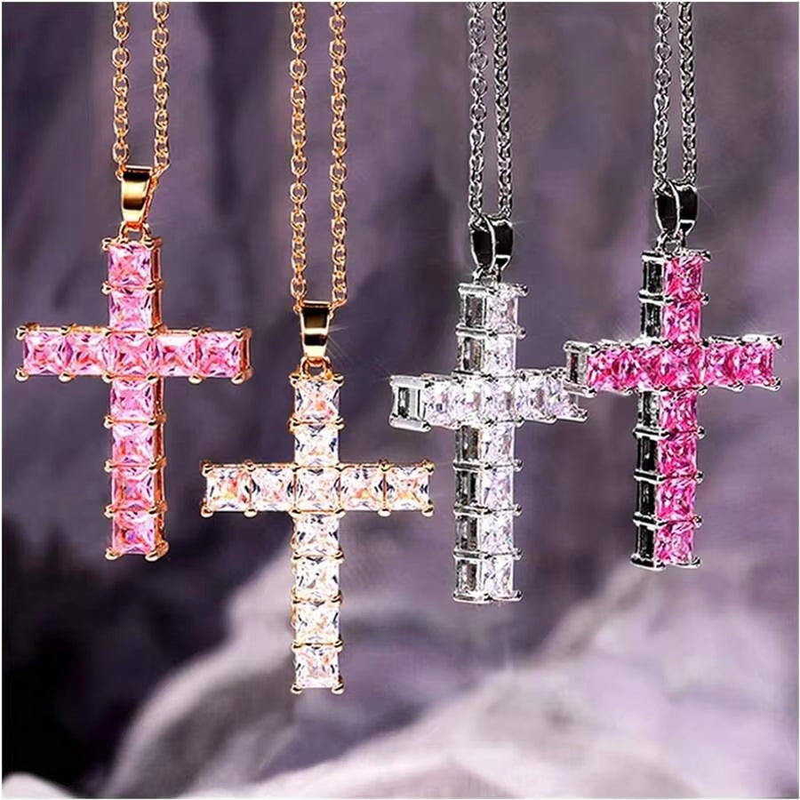 New Fashion Necklaces Female Pendants Gold Multi Color Crystal Jesus Cross Pendant for Women Necklace Party Leisure Time Jewelry