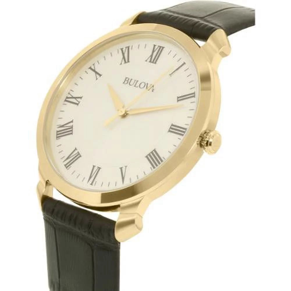 Men'S Gold Finish Watch with Leather Strap 97A123